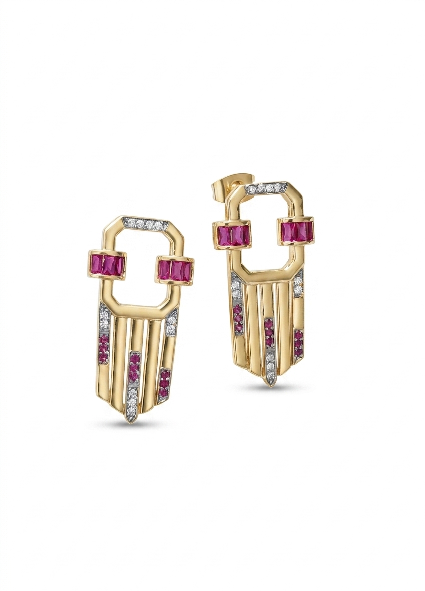 Aura Ruby Geometric Earrings