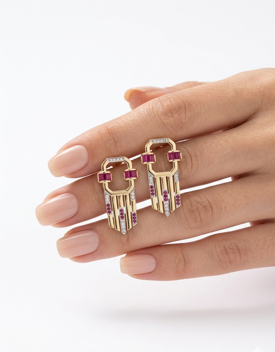 Aura Ruby Geometric Earrings