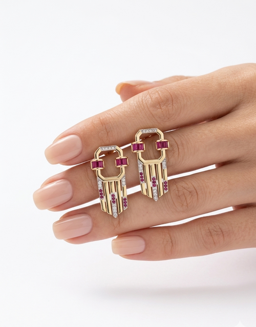 Aura Ruby Geometric Earrings