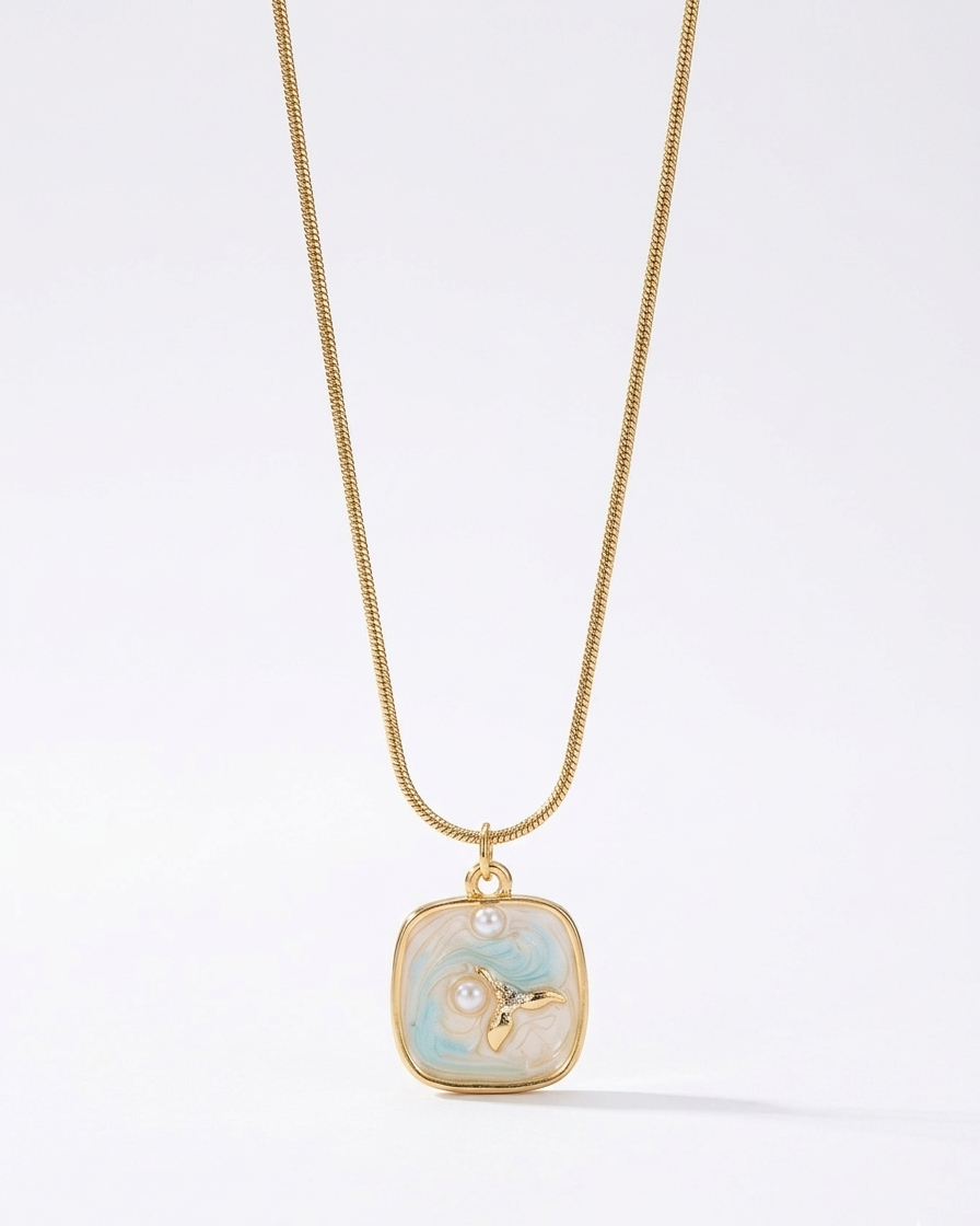 Ocean Pearl Enamel Medallion Necklace