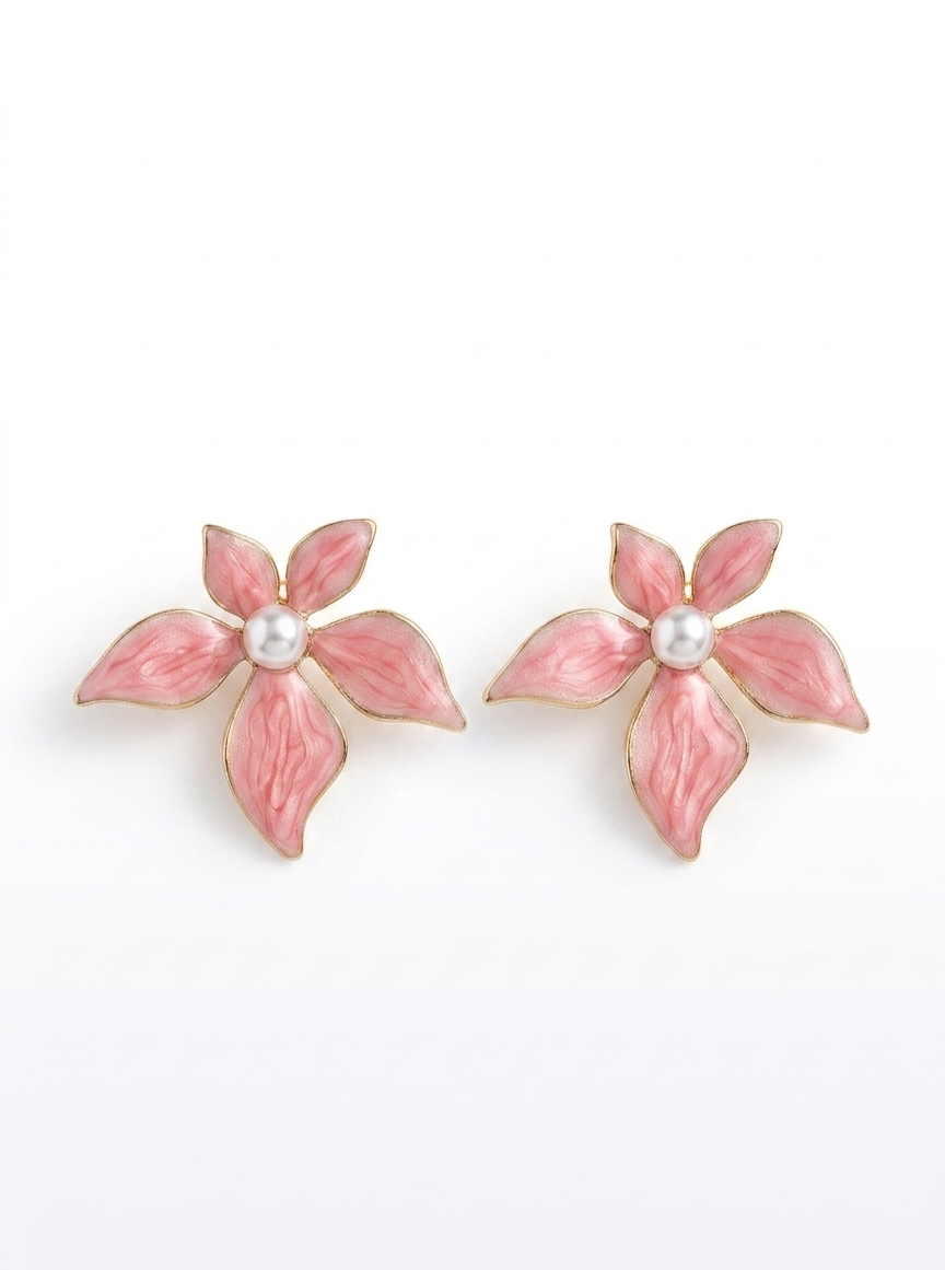 Midnight Pearl Flower Earrings