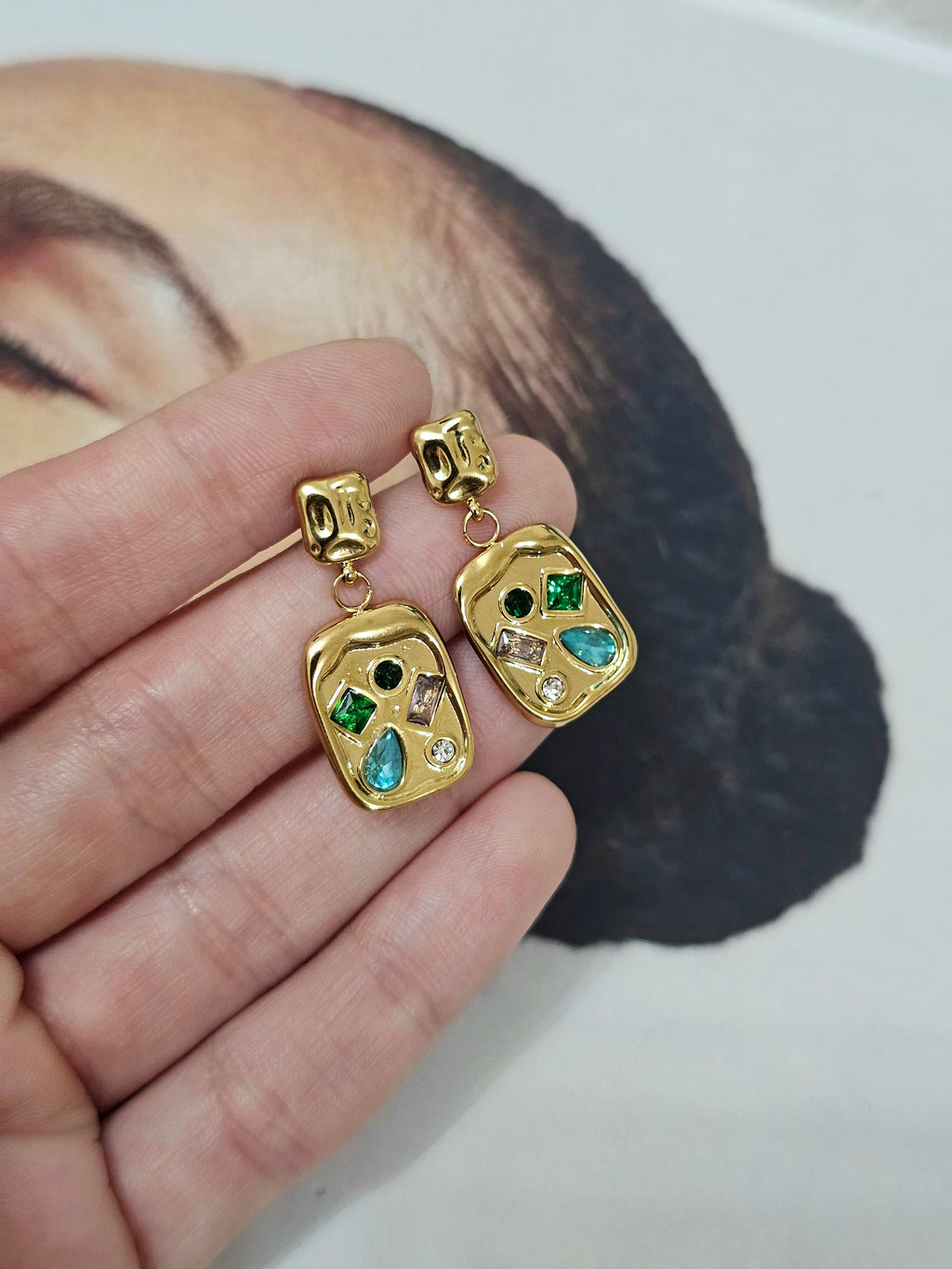 Mosaic Gem Gold Earrings