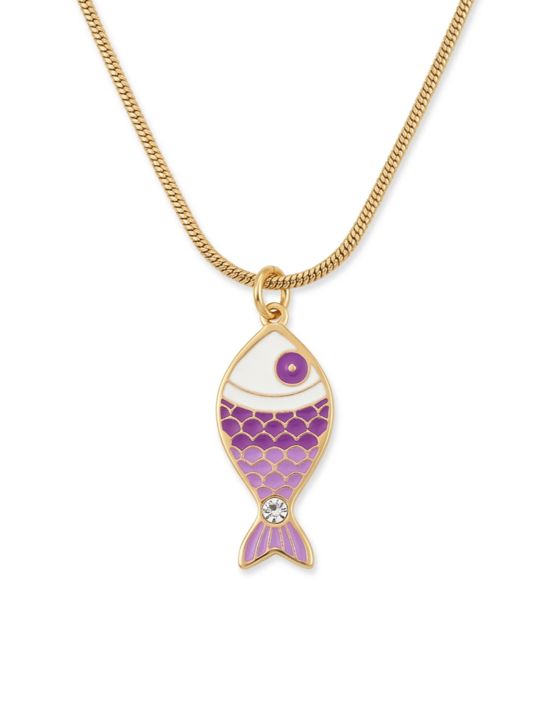 Enamel Fish Pendant Necklace