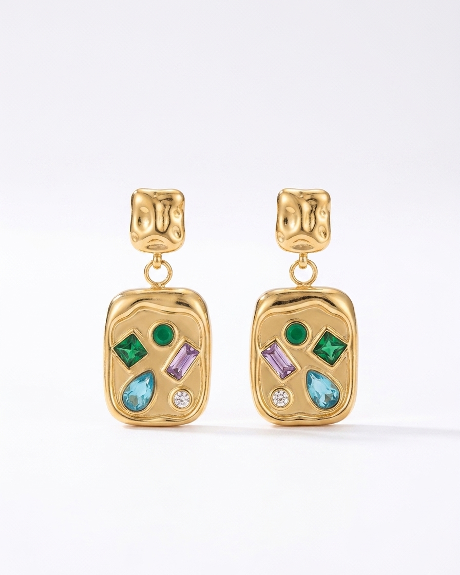Mosaic Gem Gold Earrings