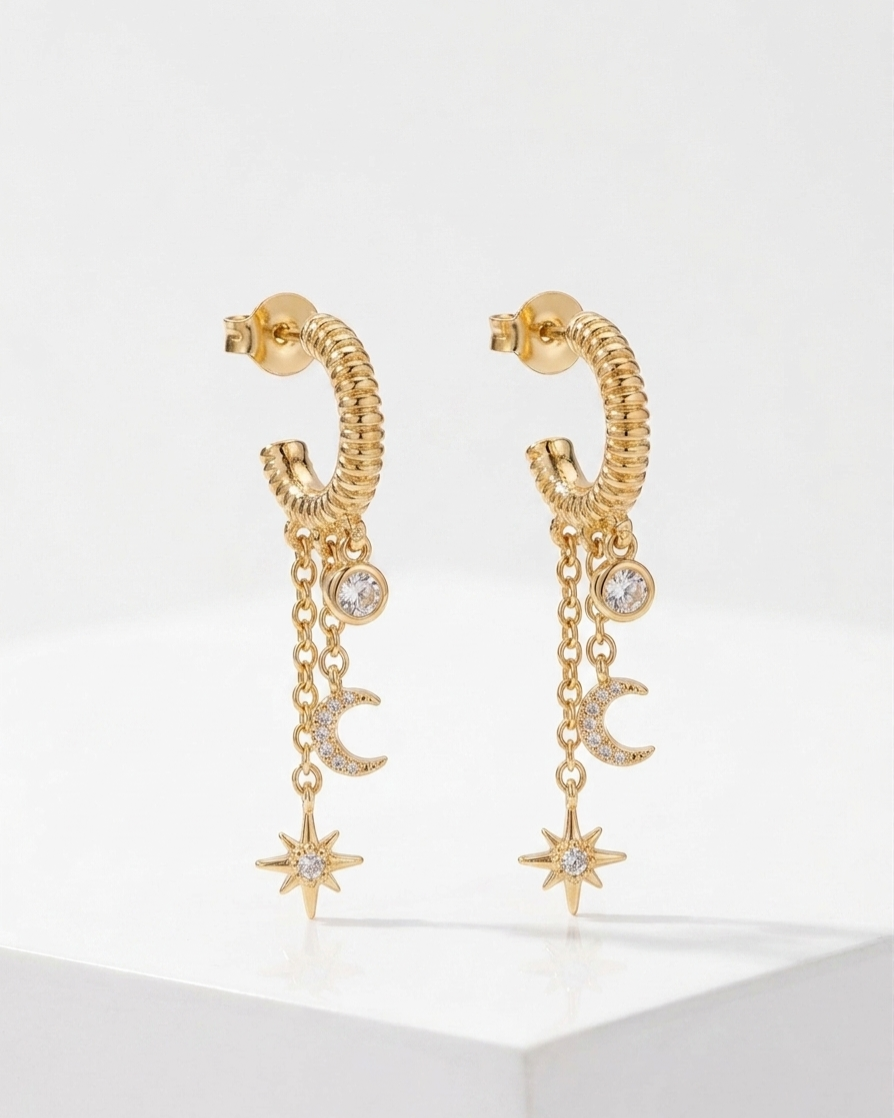Celestial Star & Moon Hoop Earrings