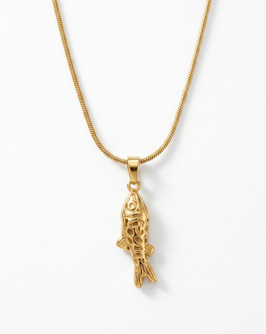Golden Koi Fish Pendant Necklace