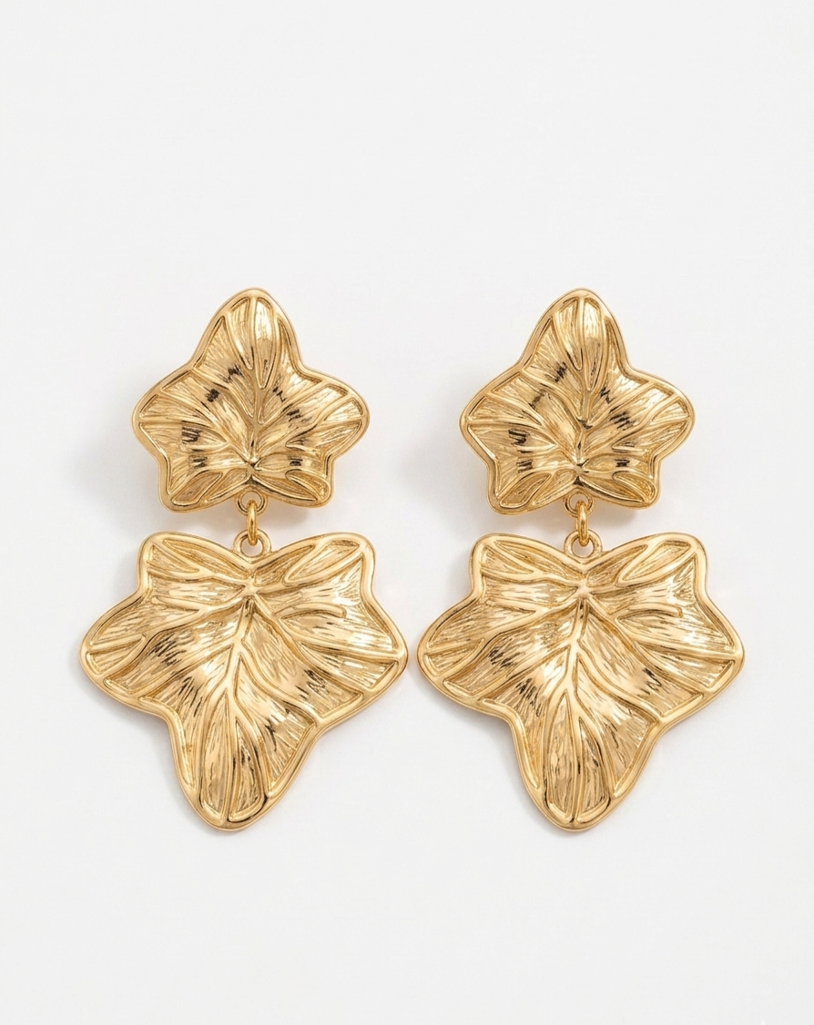Verdant Cascade: Textured Ivy Leaf Drop Earrings