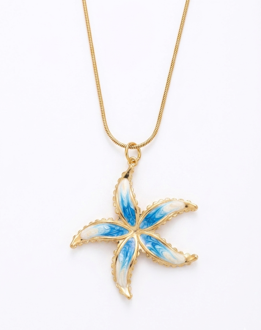 Golden Starfish Marble-Effect Necklace