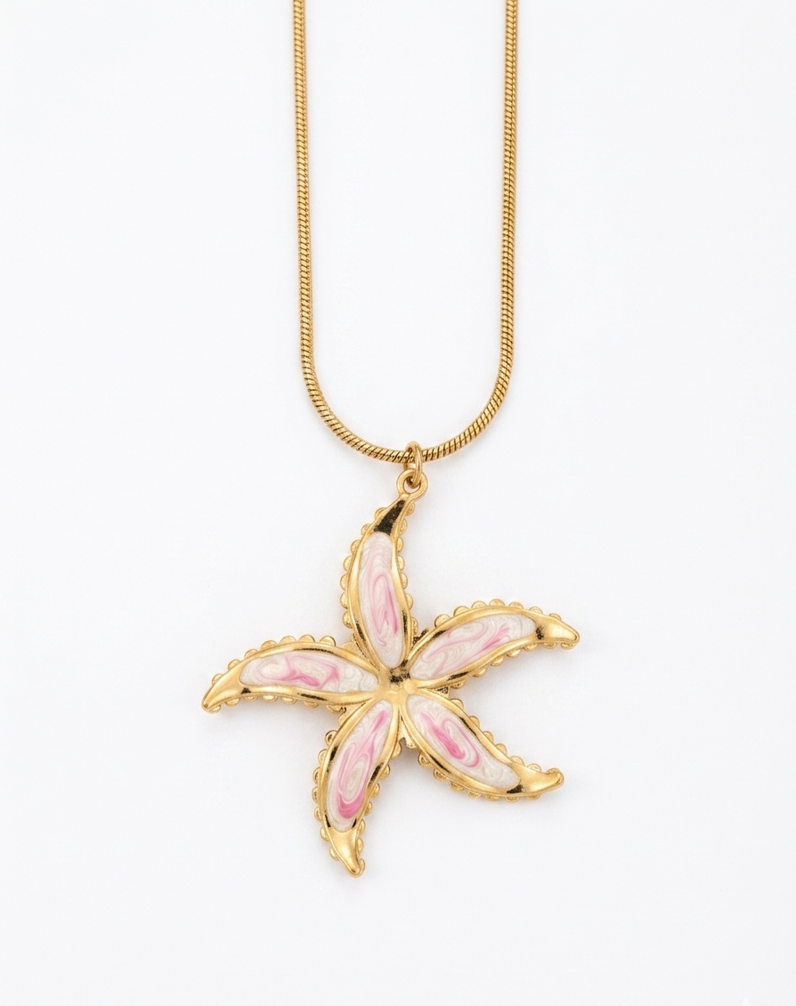 Golden Starfish Marble-Effect Necklace