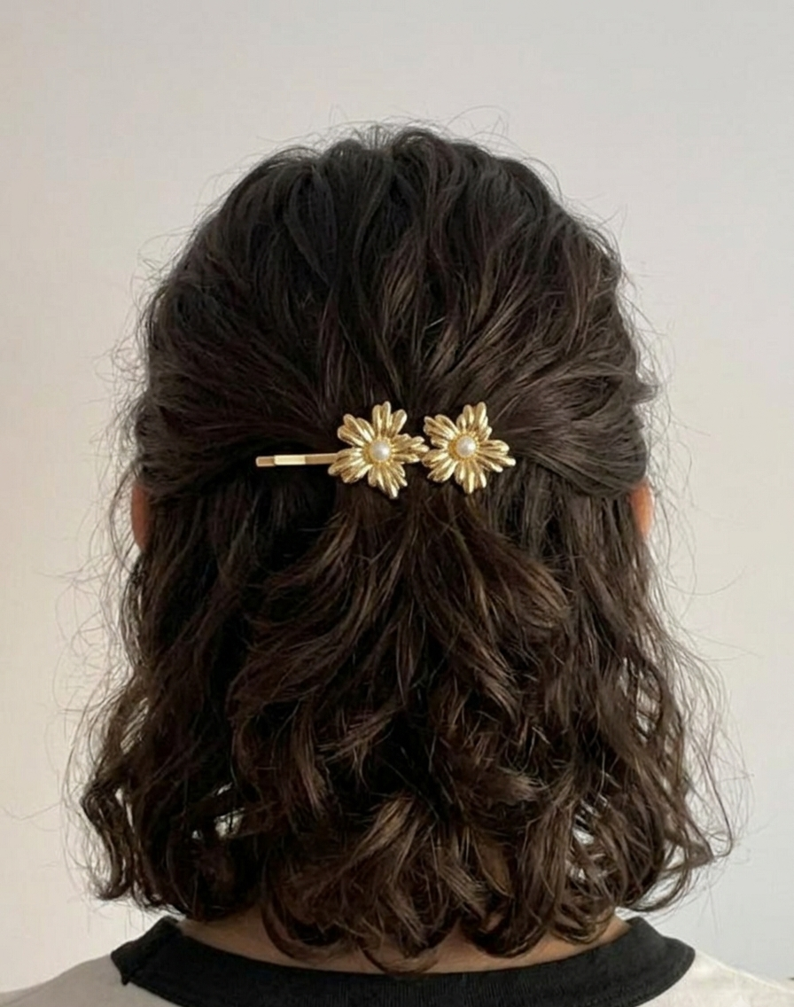 Aurelia Pearl-Studded Stainless Steel Daisy Hairpin
