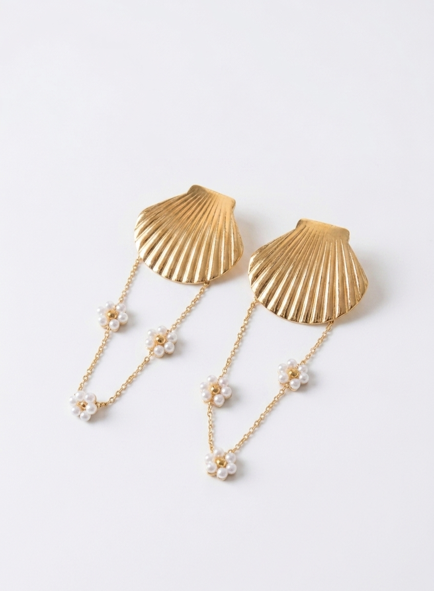 Delicate Shell & Pearl Dangle Earrings