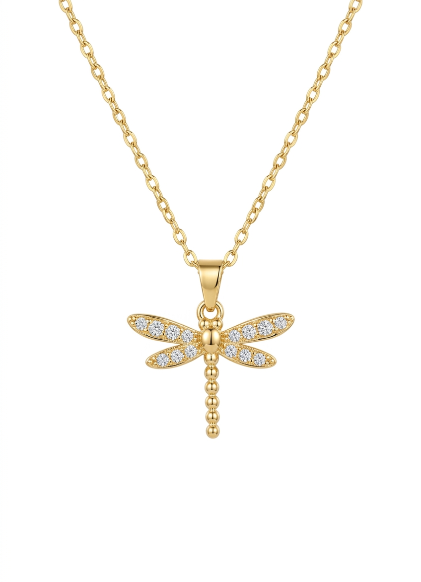Golden Dragonfly Zircon Necklace