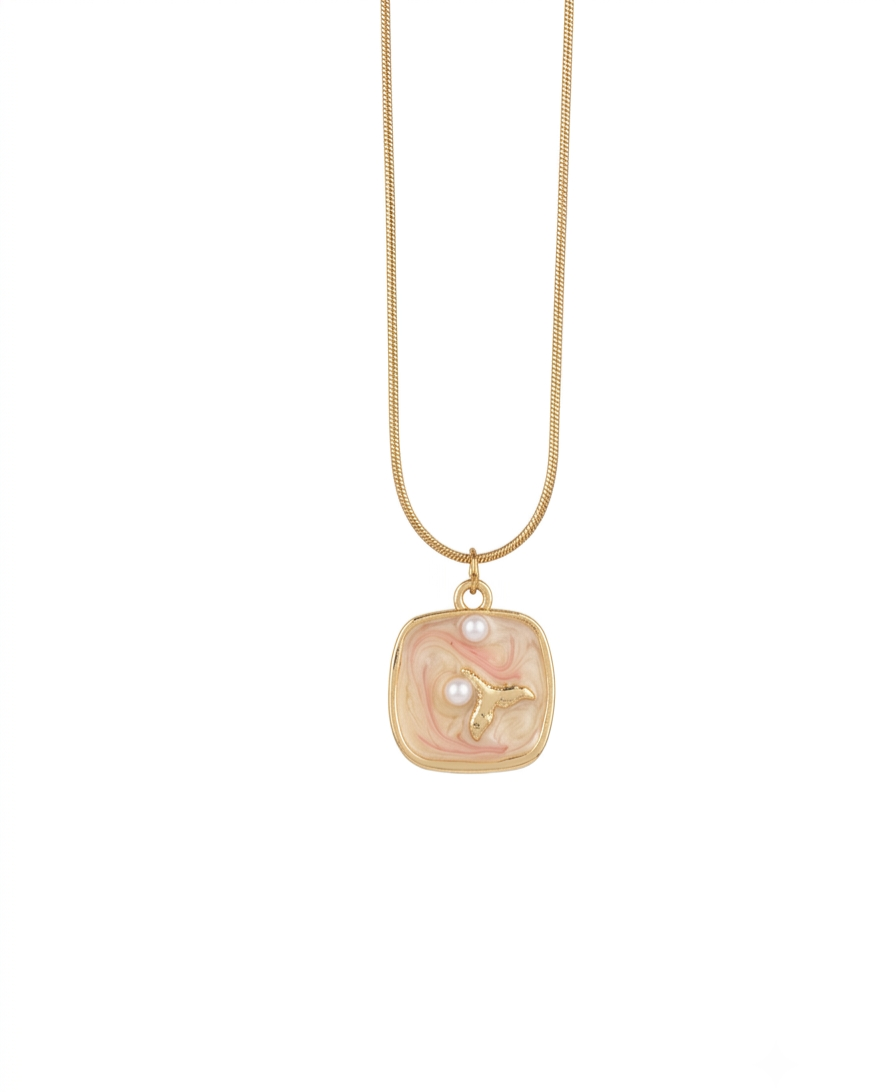 Ocean Pearl Enamel Medallion Necklace