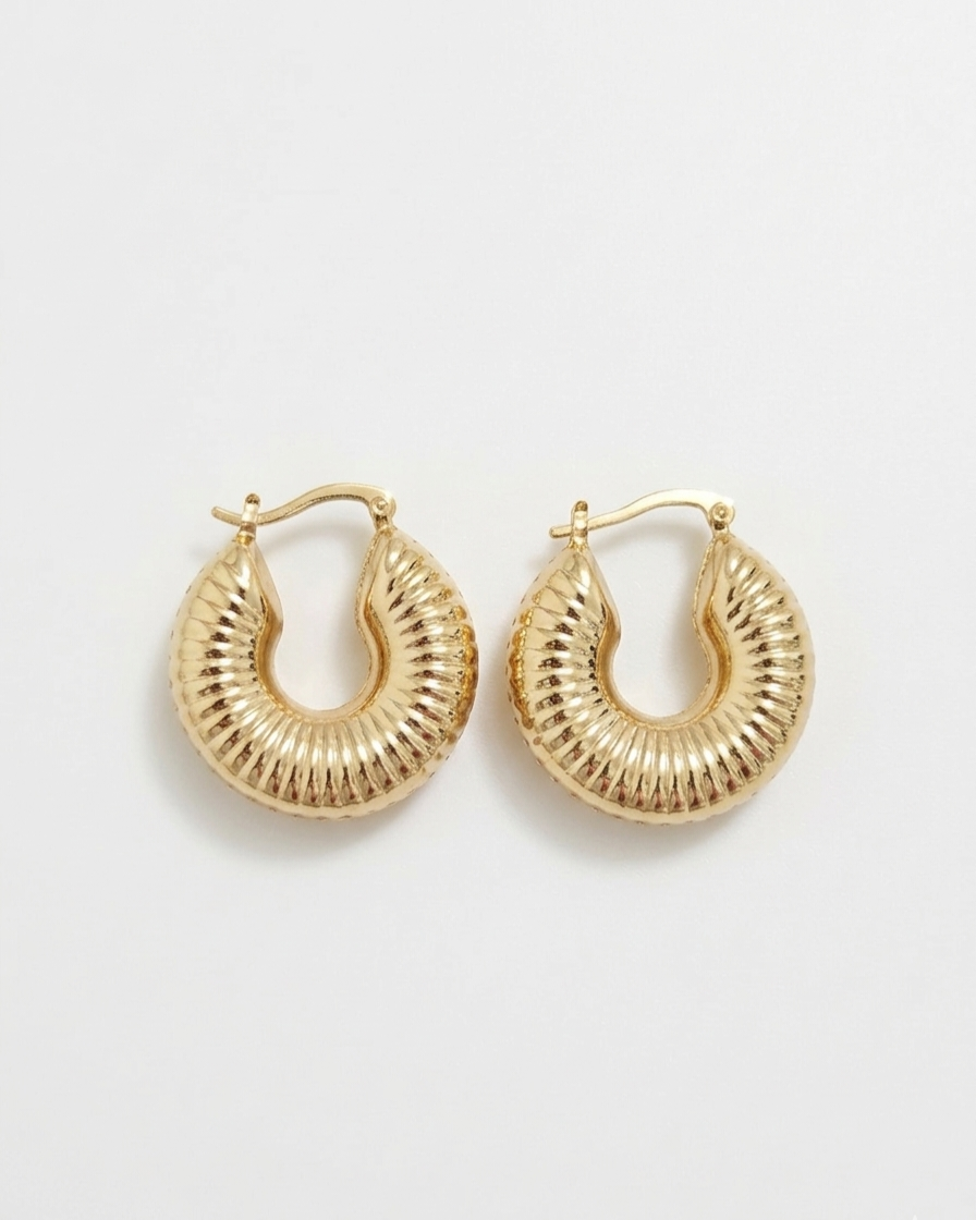 Elysian Ribbed Gold Hoop Earrings