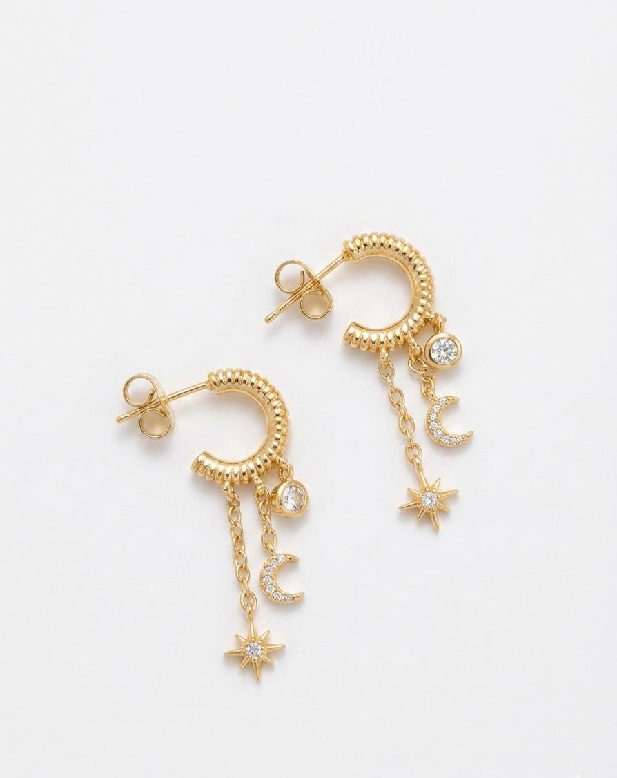 Celestial Star & Moon Hoop Earrings