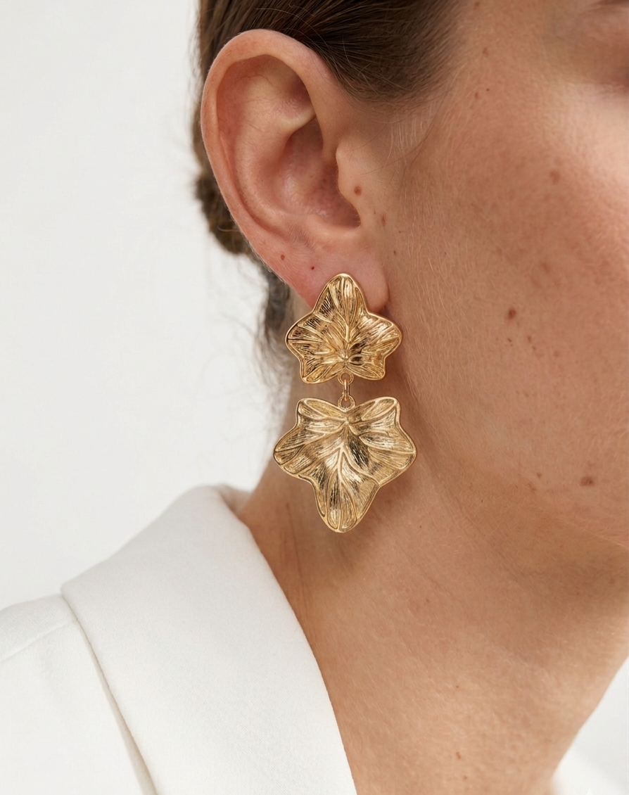 Verdant Cascade: Textured Ivy Leaf Drop Earrings