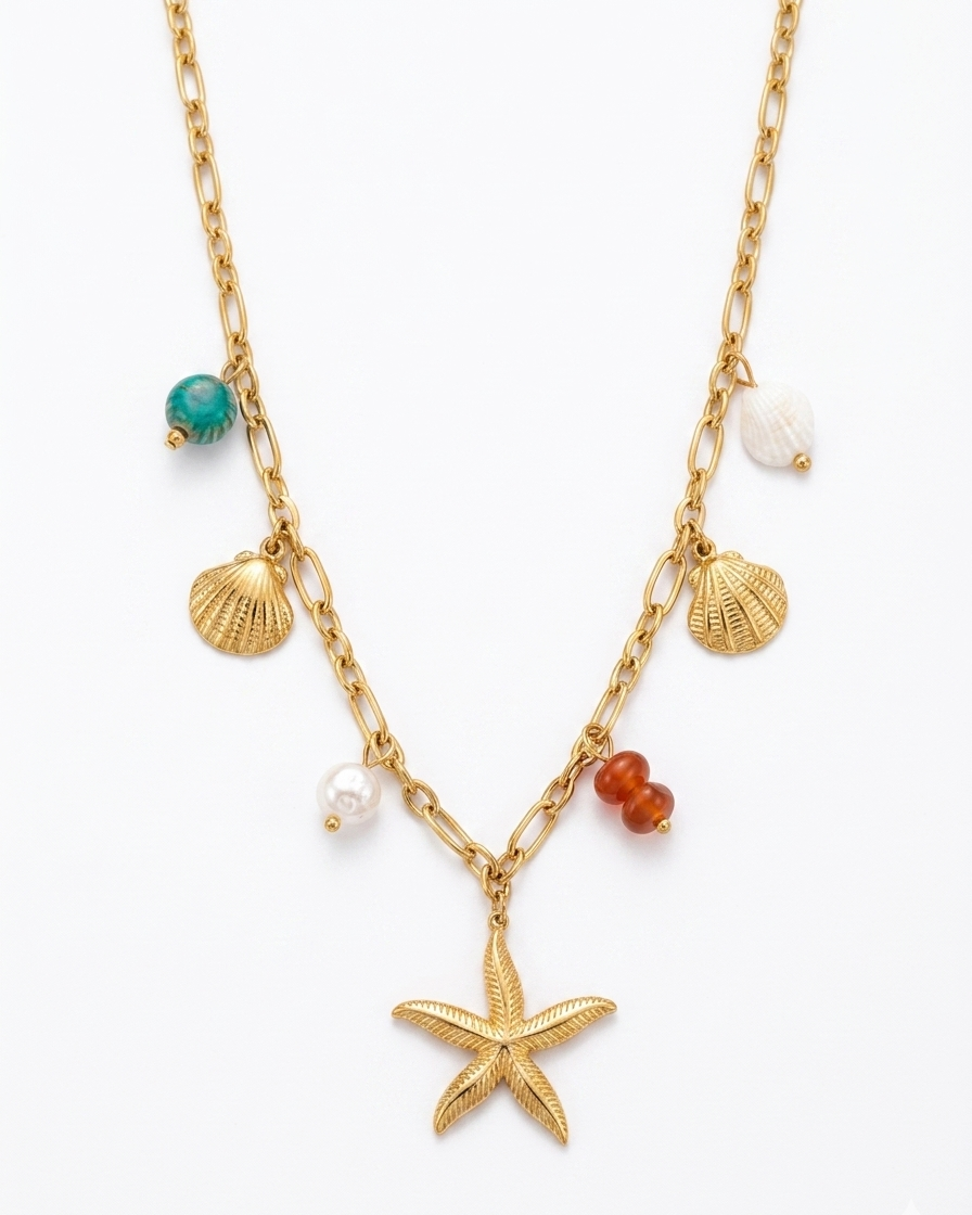 The Serene Starfish & Seashell Charm Necklace
