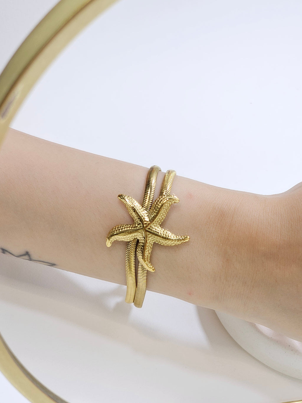 Golden Starfish Double-Snake Bracelet