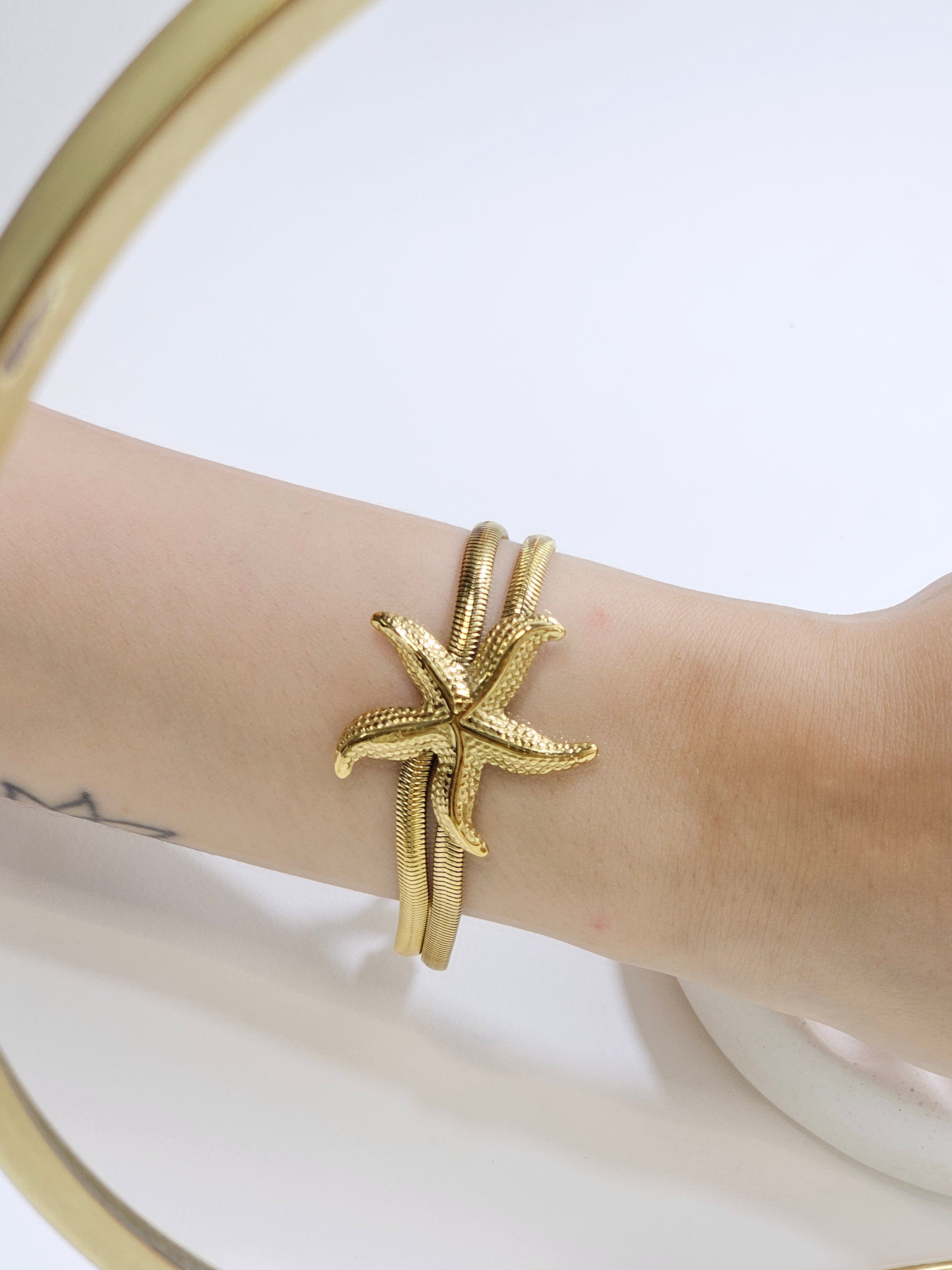 Golden Starfish Double-Snake Bracelet