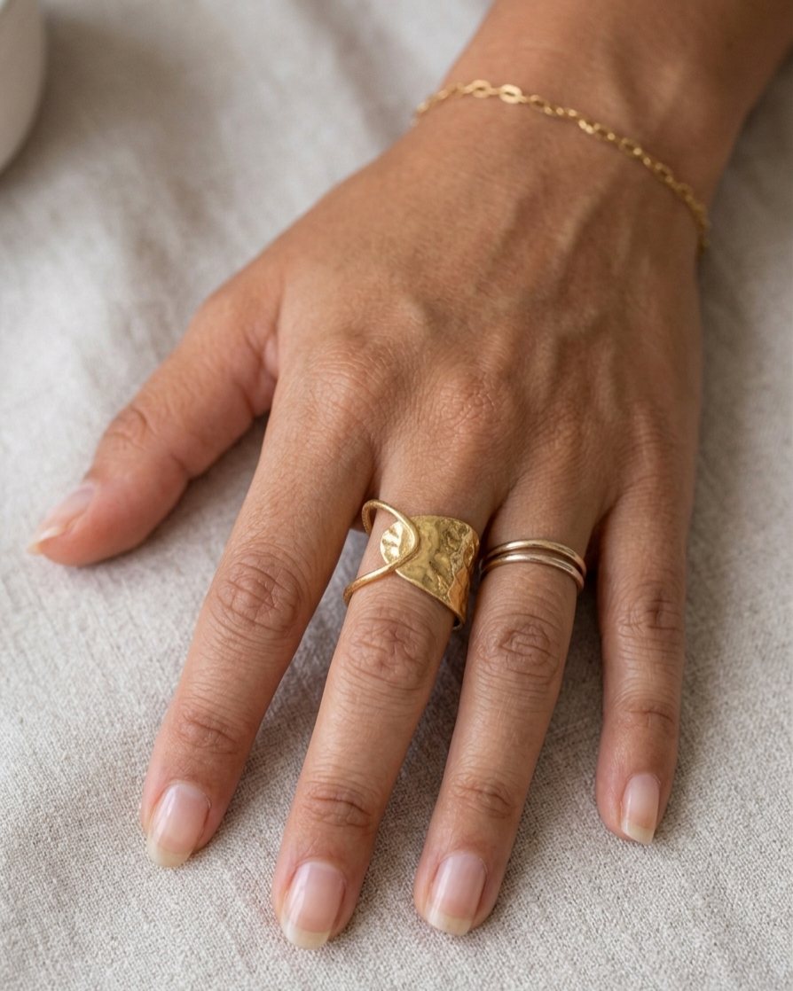 The Luna Hammered Cuff & Wire Ring