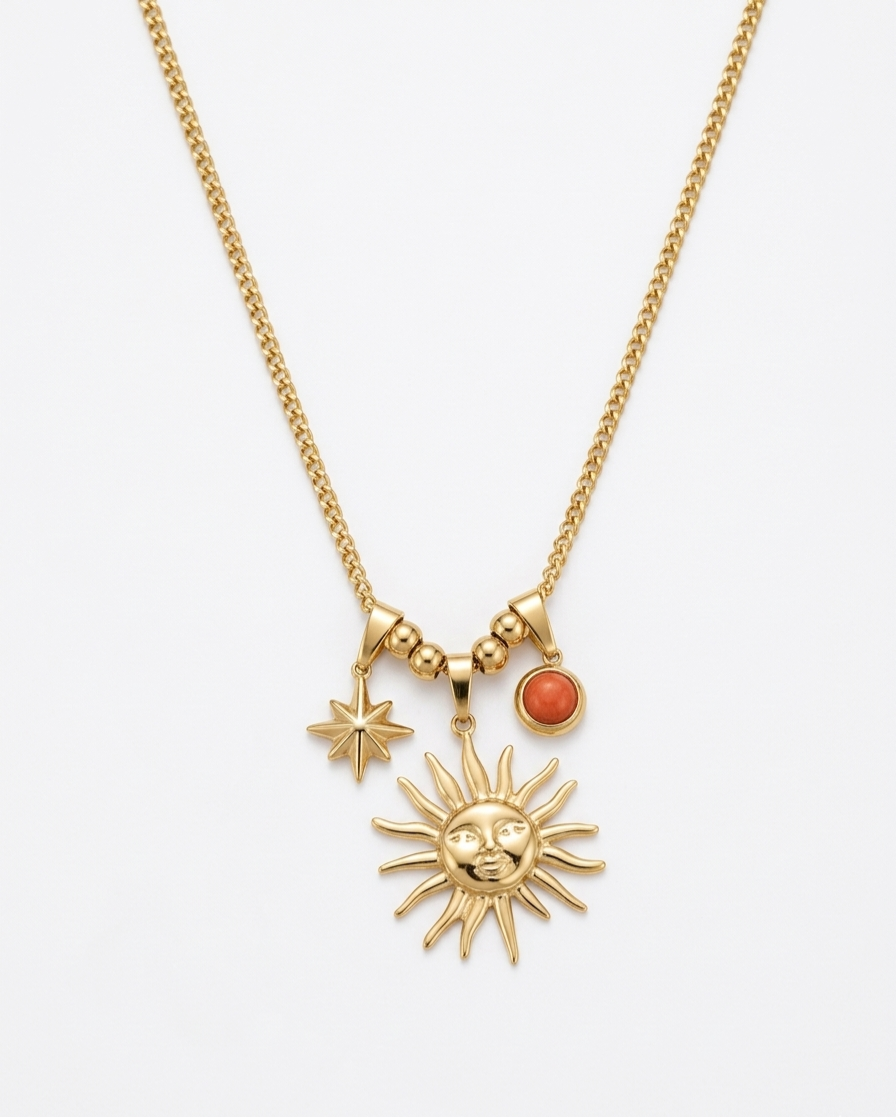 Celestial Sun & Star Charm Necklace