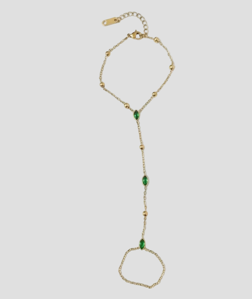 Emerald-Tone Marquise Hand Chain