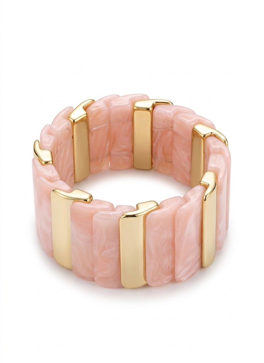 Modern Acrylic & Gold-Tone Linked Bangles